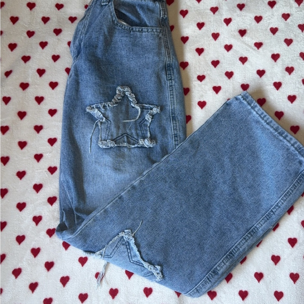 Women’s Blue Straight Leg Jeans with Star Detail